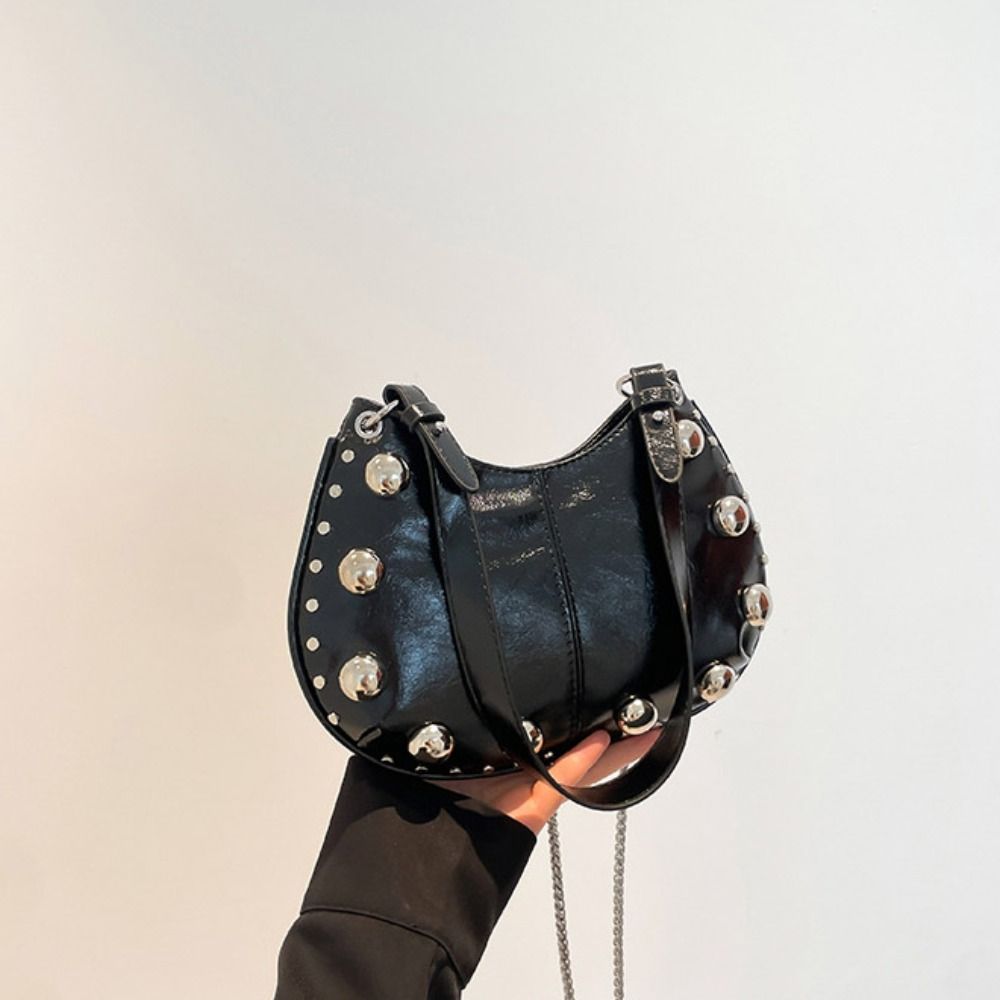 Small Pack Punk Style Handbags Crossbody Bag Shoulder Bag Fashion Rivets PU Underarm Bag Girls