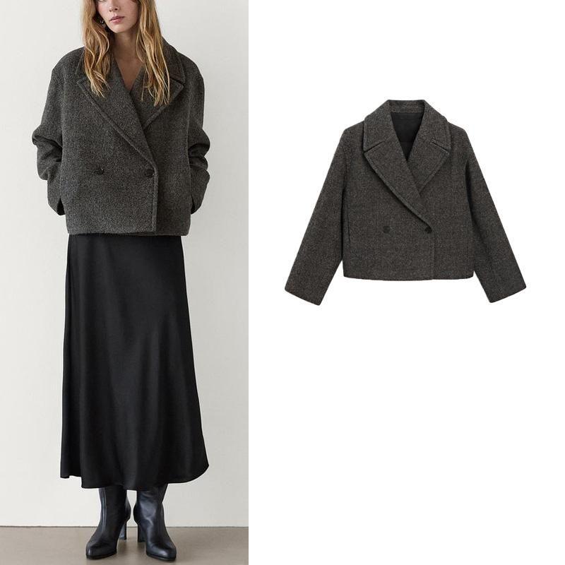 Осень и Зима Новое поступление Женская одежда Мода Стиль Old Money Лацкан Длинные рукава Короткая версия Два пуговицы Шерстяная верхняя одежда 6461692