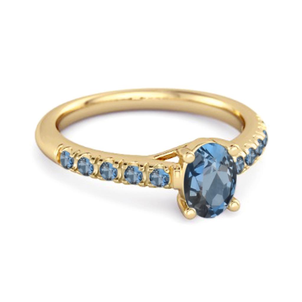 London Blue Topaz Pave Band Classic Statement Ring - 925 Sterling Silver Gold Vermeil