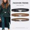 Women'S Leather Belt Alloy Letter Button Head Elegant Dress Premium Decorative Belt Women