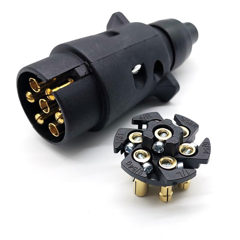 European 7-Pin Nylon Plug Socket with Rubber Pad for RV Trailer