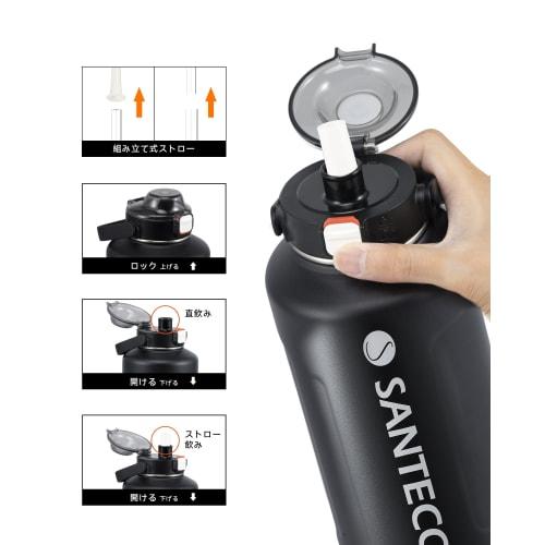 SANTECO Vacuum Insulated Water Bottle, Large Capacity, 1900ml, Keeps Drinks Cold or Hot, Includes Straw, Compatible with Direct Drinking Sports Drinks