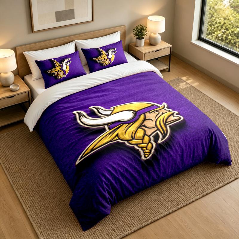 3-Piece Bed Sheet Set with Minnesota Vikings Design, 1 Flat Sheet and 2 Pillowcases for Bedroom