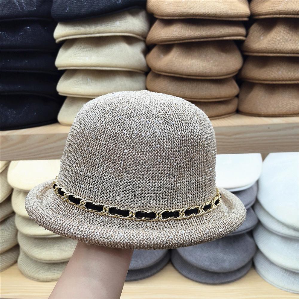 Neardf Ins шикарная летняя дышащая пряжа с блестками, модная цепочка, женская кепка от солнца, женская пляжная шляпа для отдыха