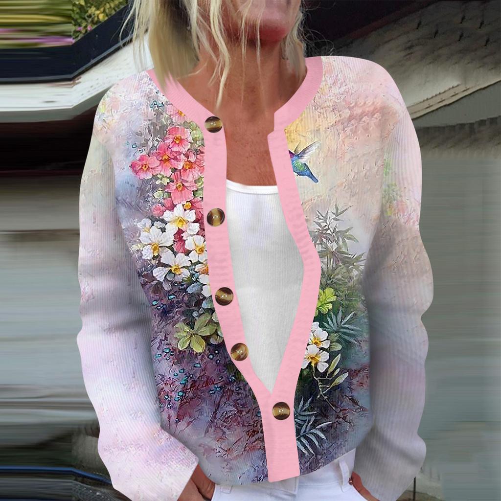 Women's Fashion Long Sleeve Christmas Snowman Snowflake Print Jacket Cardigan