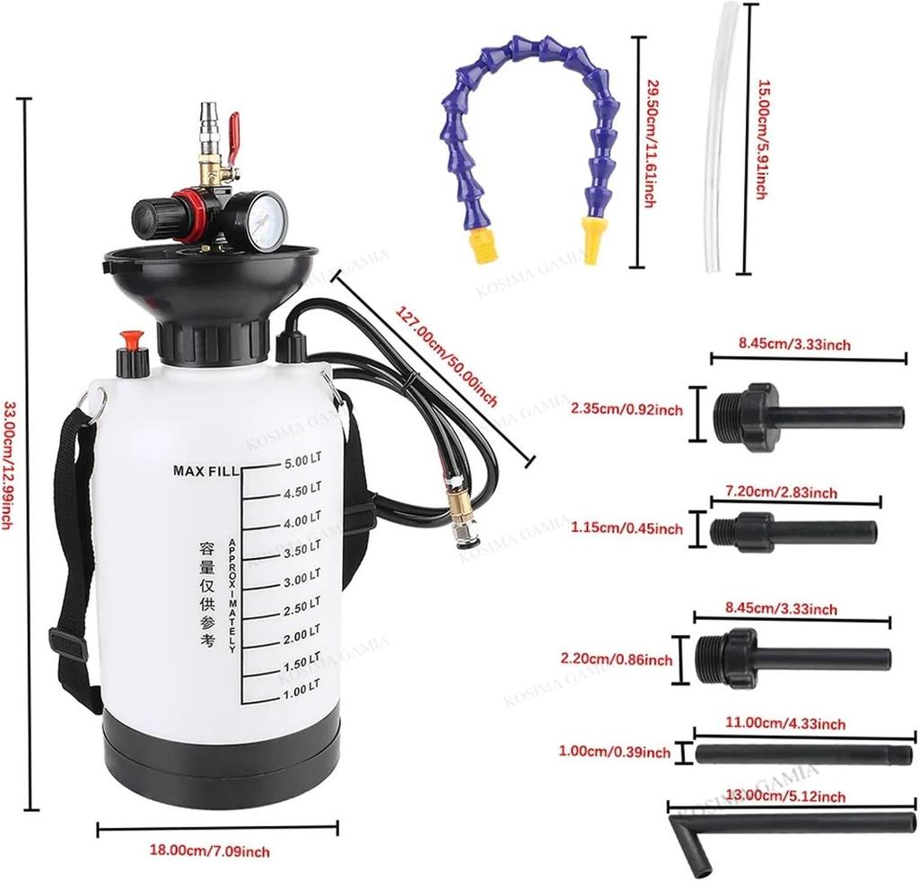 Professional 5L Automotive Pneumatic Fluid Pump 1000PSI for ATF and Gear Oil Refill Gearbox Oil Filler Extractor Dispenser Tool