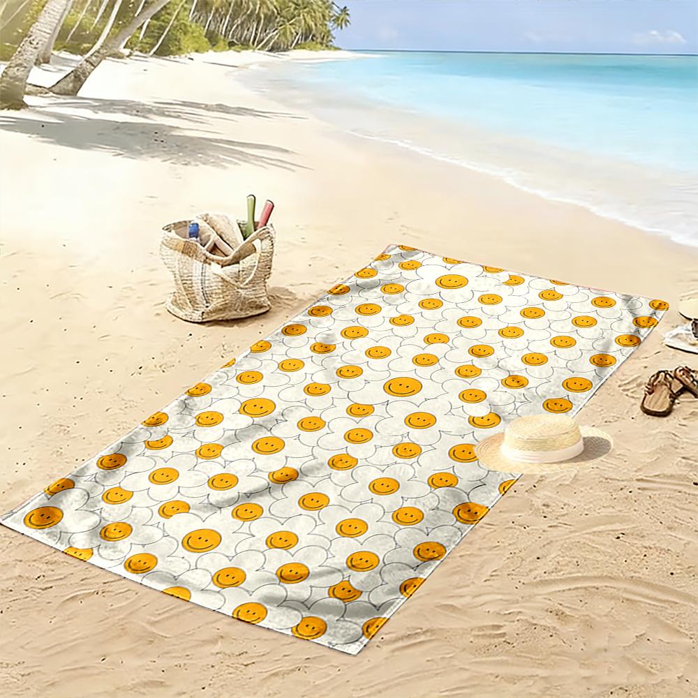 Smiley Face Flowers Pattern Towel Beach towel quick-drying for travel outdoor sports jogging beach and swimming