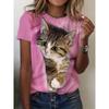Cute Cat Print O-Neck TShirt Women Tee Oversized Casual Short Sleeve T-Shirt For Spring Summer Streetwear Daily Women's Clothing