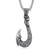 Vintage Stainless Steel Fishhook Pendant Mens Necklace Ocean Style Jewelry