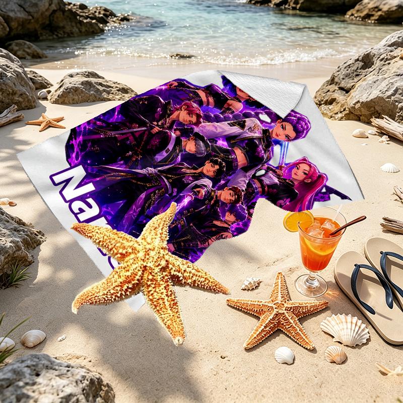 Custom Name Personalized KPop Hunters Print Beach Towel, for Trip Camping Beach Party Home Decor, Birthday Gift for Family & Friends
