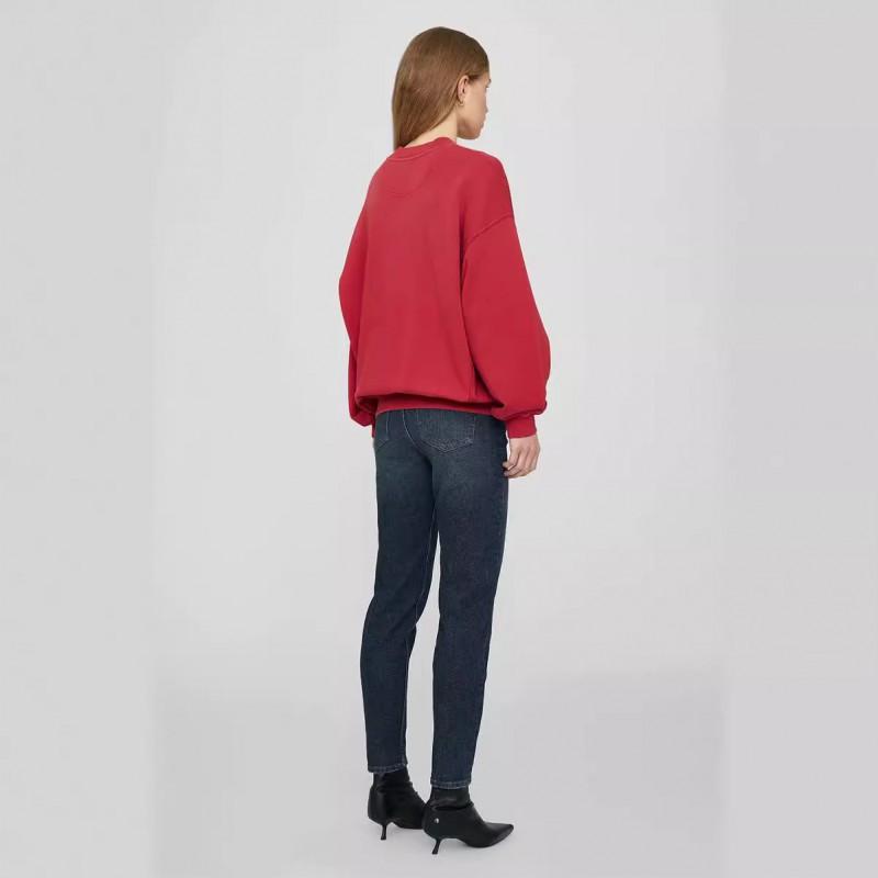 Winter Womens Vintage Fleece Sweatshirt Loose Fit Letter Print Round Neck Long Sleeve Street Style