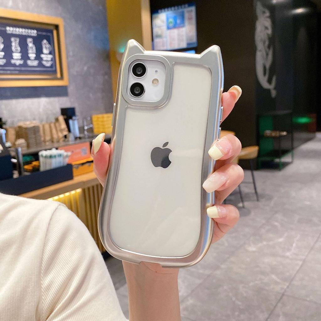 Apple 16pro Гальванизированная серебристая рамка Кошачьи ушки 15promax Полностью закрывающий чехол для мобильного телефона 14 Защитный чехол