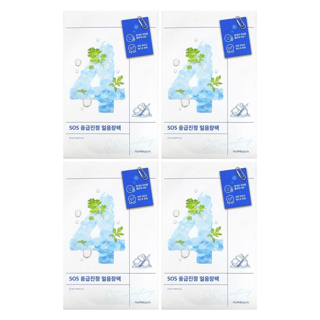 NUMBUZIN No.4 SOS Icy Soothing Beauty Sheet Mask, 4 листа, 0,91 жидк.. унция (27 мл) каждый