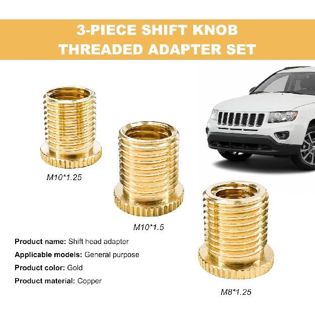 3 шт. Адаптеры резьбы ручки КПП, Латунные адаптеры M8 X 1.25/M10 X 1.25/M10 X 1.5 для головок ручки переключения передач, Универсальные резьбовые винты для ручки КПП