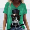 New Women's T-shirt Cartoon Cat Print Vintage Plus Size Top Summer Women's Trending Clothes Fashion Short Sleeve Shirt V-neck
