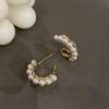 Korean Style Pearl Hoop Earrings: Silver Needle Studs for Women - Luxurious Autumn/Winter Bridal Jewelry with High-End Appeal.
