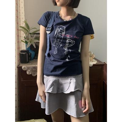 Y2k Harajuku Streetwear Футболки женские японская мода Kawaii мультяшный принт O-образный вырез тонкие футболки топы мягкие гриль лето