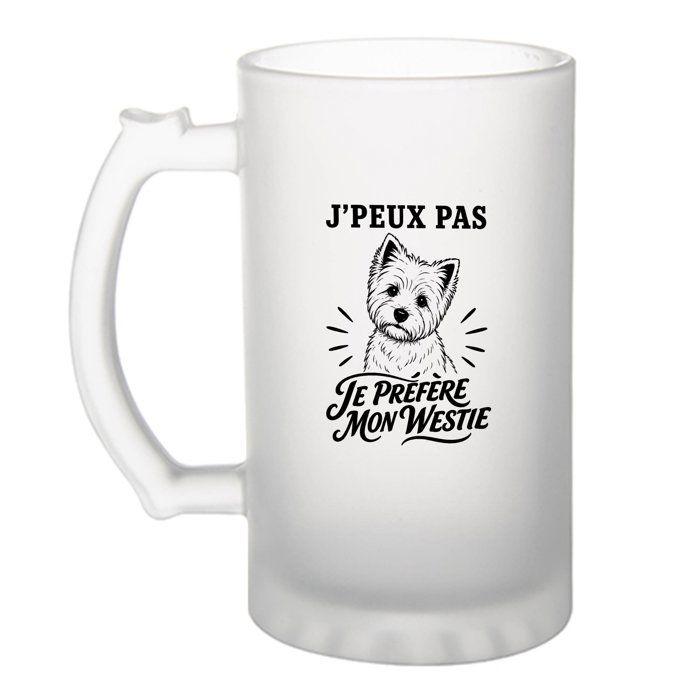 Chope à bière - PLANETEE - J'peux pas minimaliste - Givré - Verre trempé 470 ml - Motif Westie