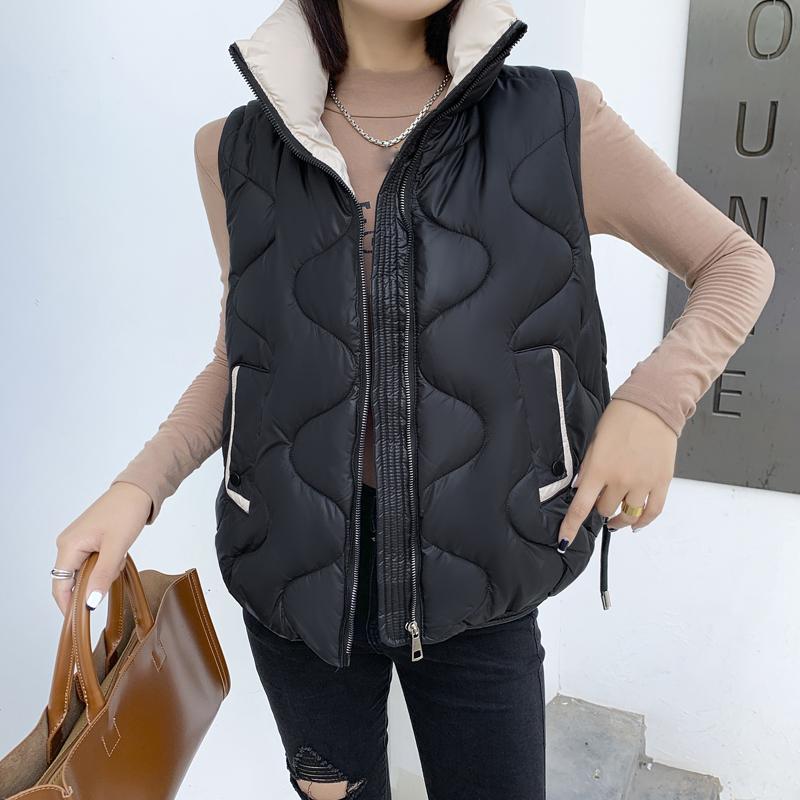 Женское осенне-зимнее пальто с воротником-стойкой, однотонное пальто без рукавов с большим карманом на молнии, свободный теплый хлопковый жилет