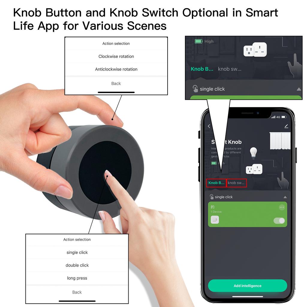 TY Zigbee Smart Knob Switch Автоматизация Беспроводной переключатель сцены Кнопка затемнения Питание от батареи