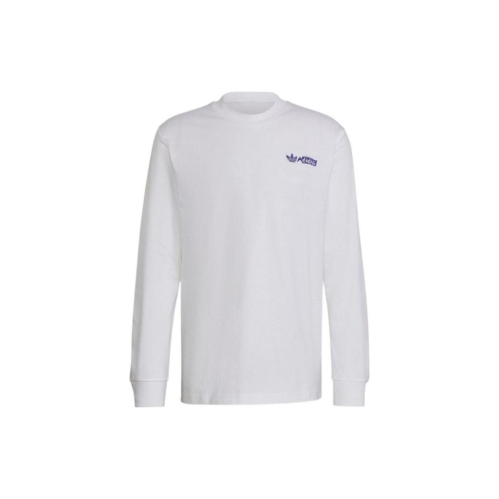 Adidas Originals Trefoil Casual Solid Color Back Logo Long Sleeve T-Shirt Men Tops White HT1661