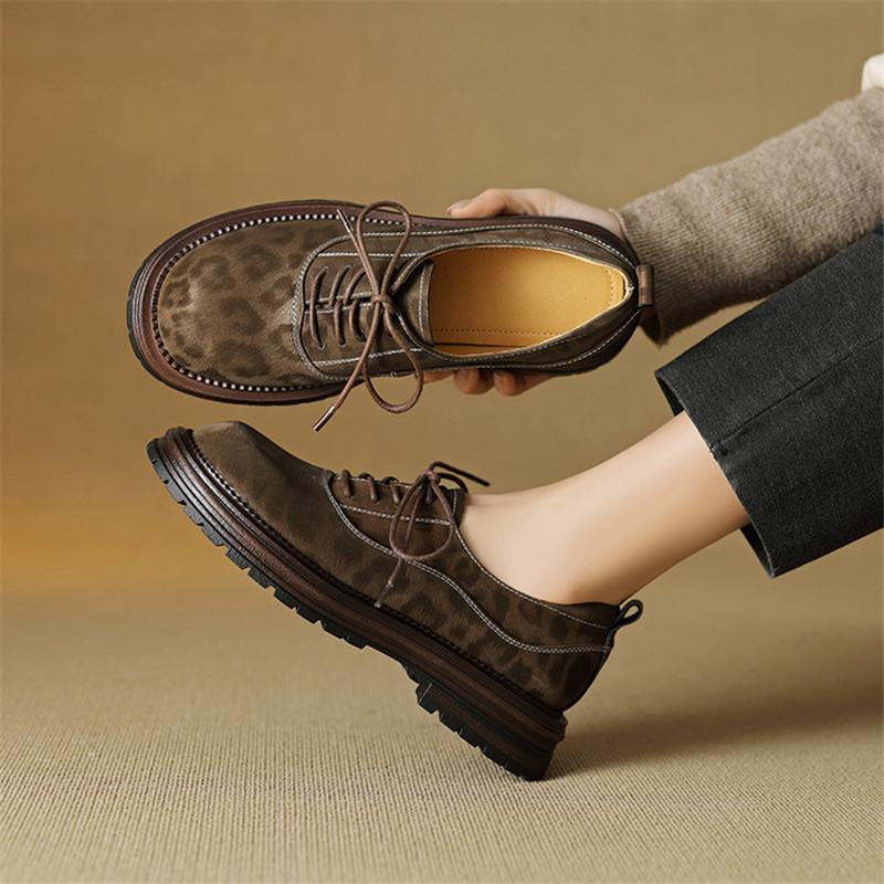 Модная новая весенняя обувь из натуральной кожи для женщин, модный леопардовый принт, круглый носок, женские туфли-лодочки, массивный каблук, лоферы, обувь на платформе