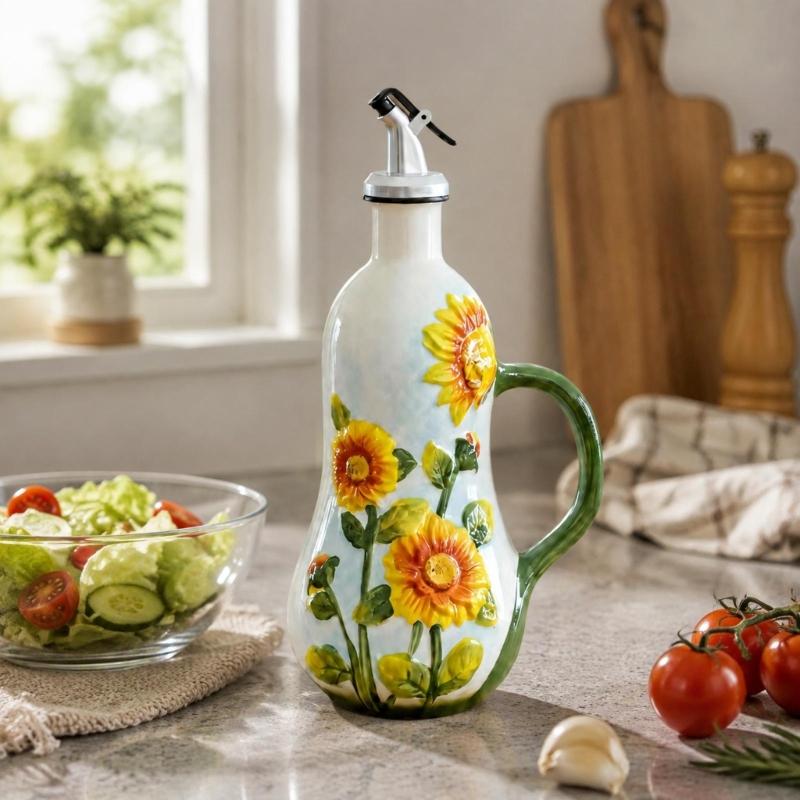 Керамическая бутылка для уксуса и масла ручной работы с боковой ручкой, дозатор для приправ для сервировки домашнего обеденного стола
