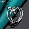 925 Sterling Silver Double Round Head Ring Fashion Charm Jewelry MR003