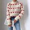Autumn New Loose Heart Printed Pullover Sweaters Women Round Neck Casual Warm Knitted Sweater for Women Winter Fashion Vintage Soft Knitwear 24636