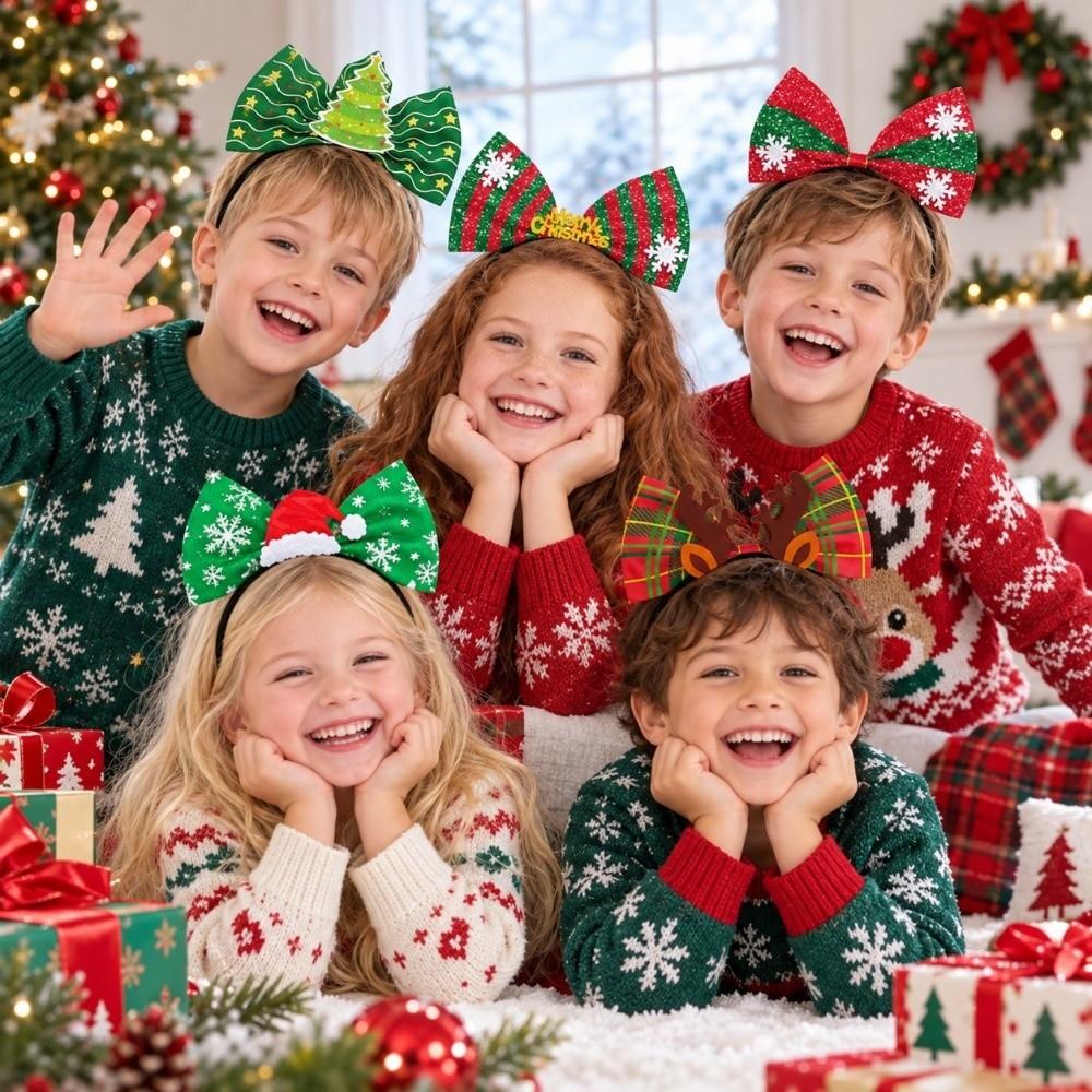 Elk Christmas Headbands Bowknot Cartoon Holiday Hairbands Costume Party Accessories