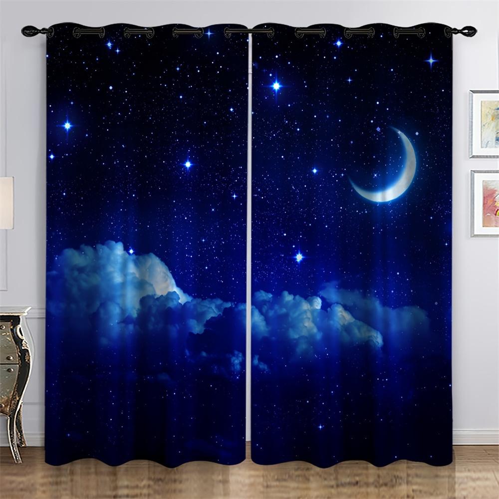 Синяя ночь, луна, облако, галактика, сияние, звезды, звездное окно, занавеска для гостиной, детской спальни, ванной комнаты, кухни, двери, домашнего декора, 2 шт.