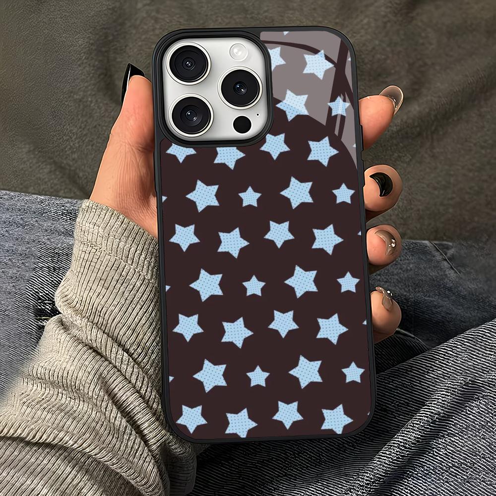 Стеклянный чехол для телефона с дизайном синей звезды, подходит для iPhone 17 16 15 14 13 12 11 Pro/Max/Plus, противоударная задняя крышка