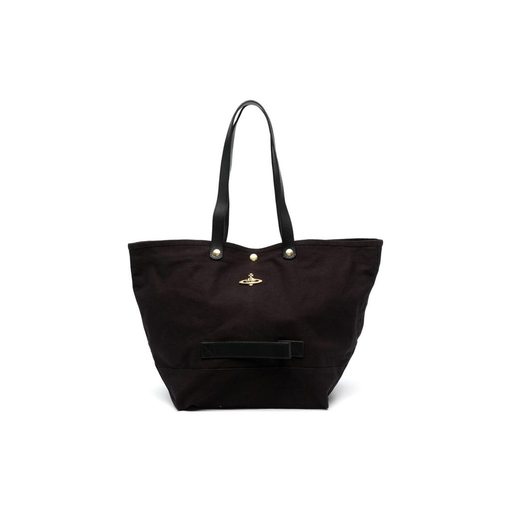 Vivienne Westwood Saturn Logo Button Fastening Cotton Canvas Tote Bag Women tote bags Black 4205007GW00IWETN401
