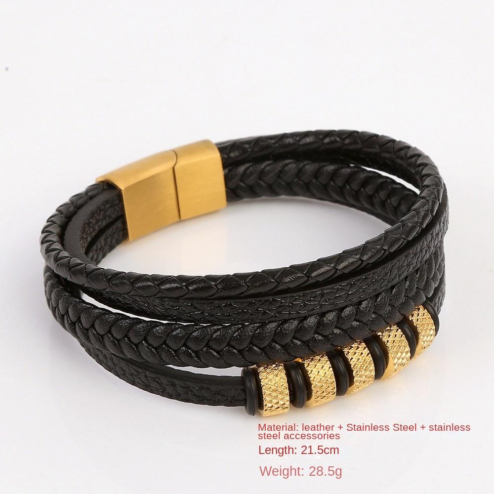 Браслет из нержавеющей стали для мужчин, модный кожаный плетеный браслет ручной работы с магнитной застежкой, ювелирные изделия для джентльменов