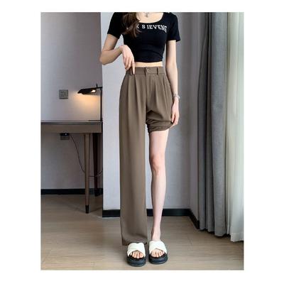 Новые летние брюки с эластичной талией для женщин, прямые и драпированные, универсальные узкие брюки в пол, небольшие повседневные широкие брюки