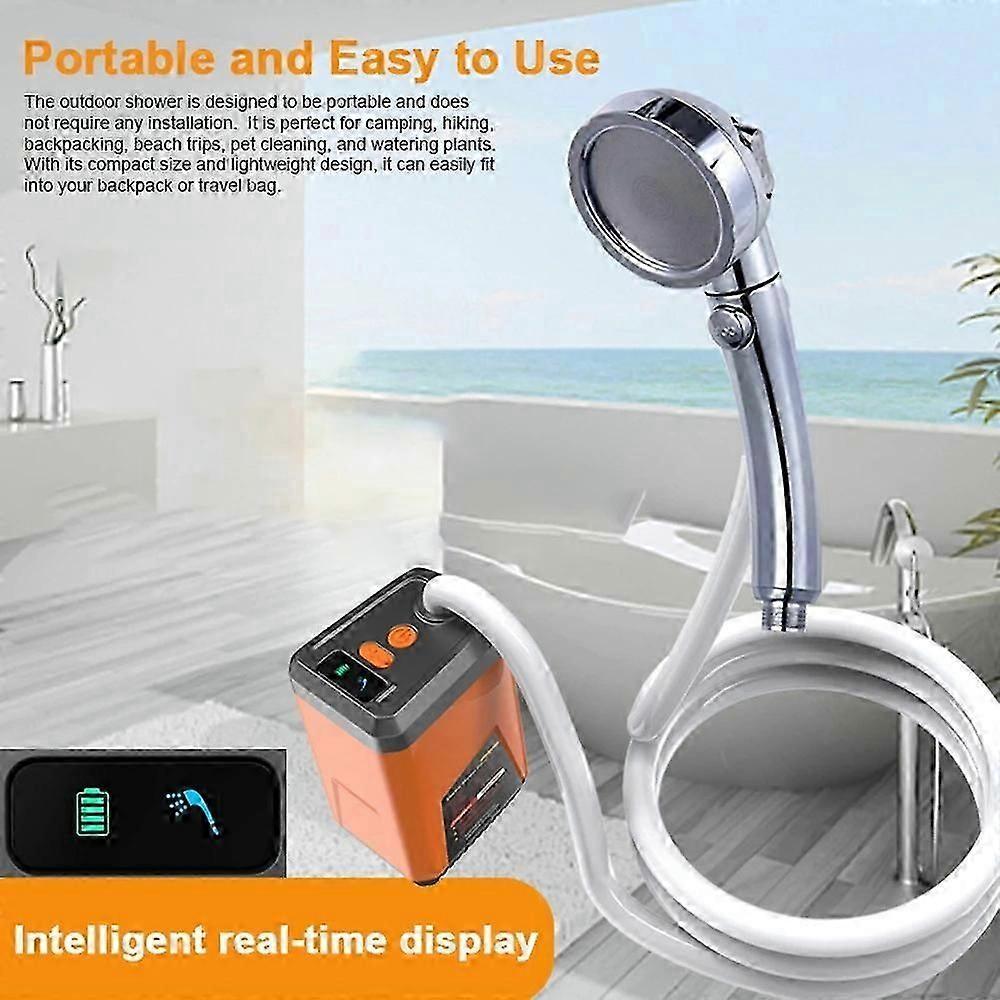 Portable Electric Shower Rechargeable with Intelligent Digital Display for Camping, HikingOrange 1 S