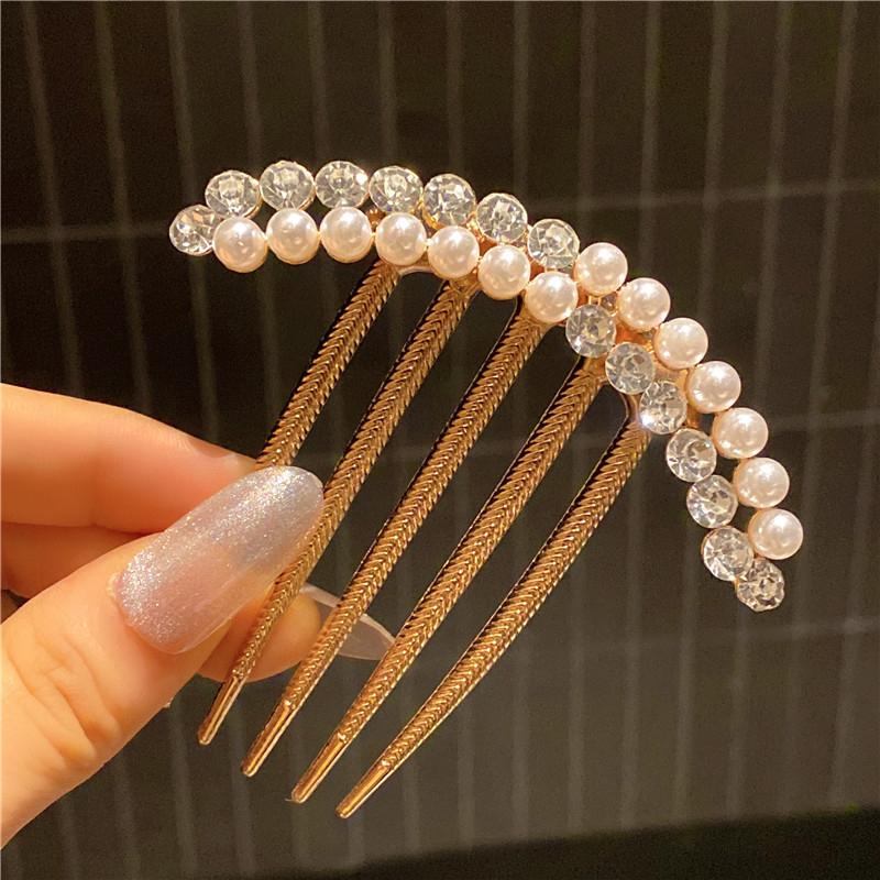 Simple Pearl Water Diamond Metal Pan Hair Insert Comb Hair Comb Hairpin Mother'S Day Holiday Gift Hair Accessories