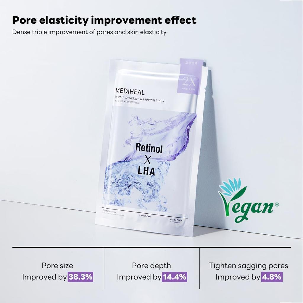 Mediheal Derma Synergy Wrapping Mask Эластичность пор Улучшает баланс кожи с ретинолом для пор и LHA (4 шт.) - &