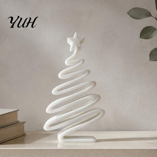 Indoor Outdoor Festive Display 3D Printed Minimalist Christmas Tree Desktop Ornament, Modern Holiday Table Living Room Accents Sign for Bedroom