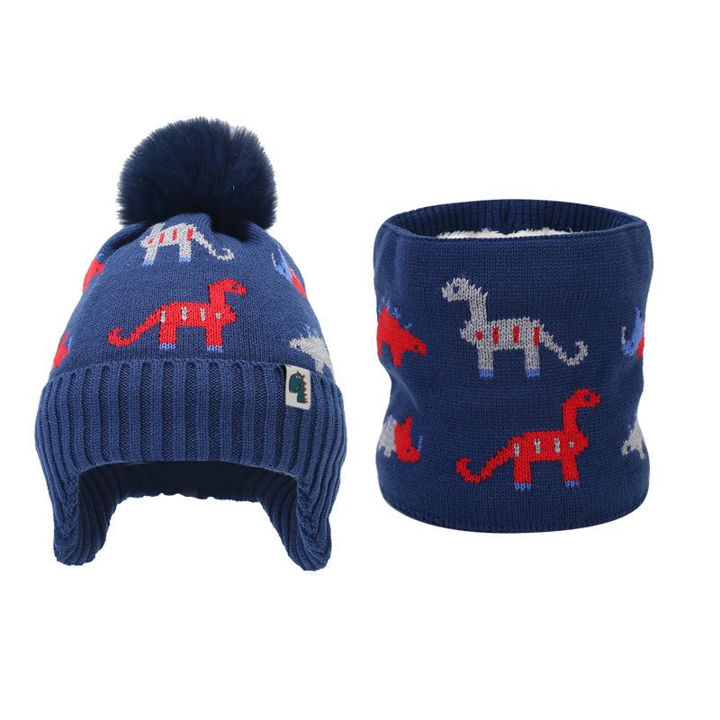 Winter Baby Boy Hat with Earflap Faux Fur Ball Knitted Kids Beanie Cap Toddler Bonnet Hats Infant Accessories Fleece Lining 1-5Y