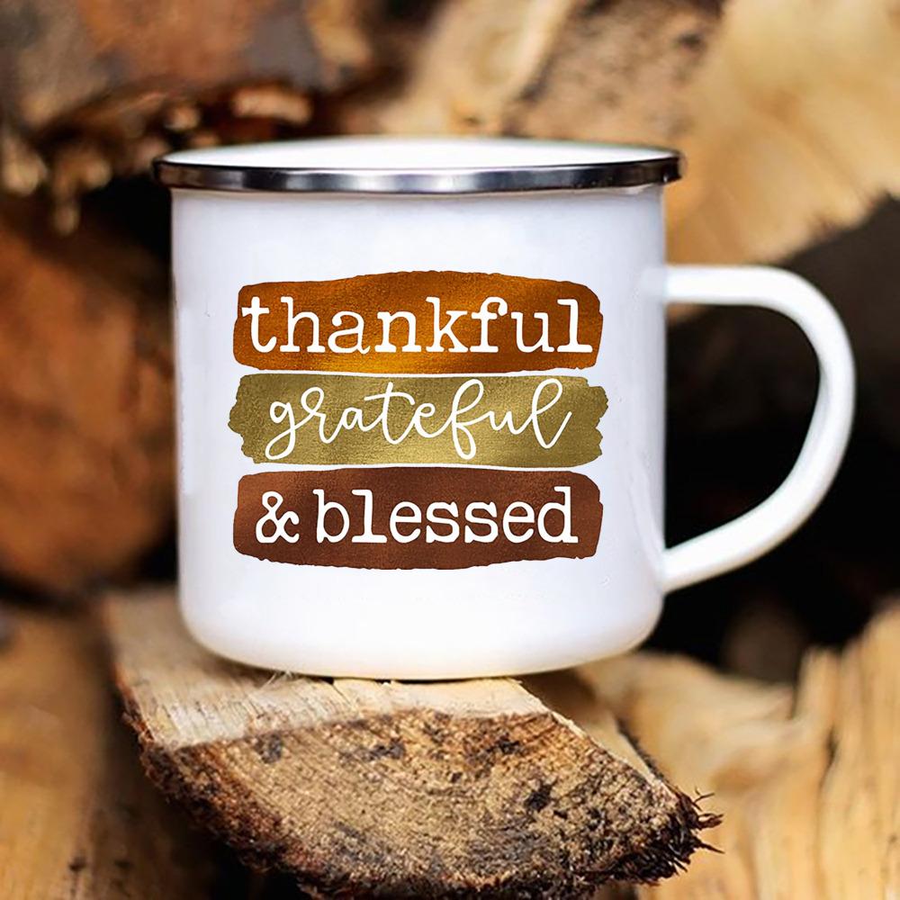 Благодарственные и благословенные эмалевые кружки с надписью «Characterful & Blessed», кофейная кружка для вечеринки в честь Дня благодарения, кружка для вина, сока, десерта, молока, кружка с ручкой, подарки