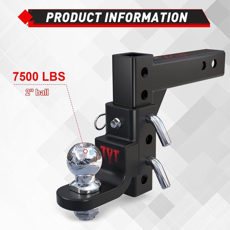 Регулируемый кронштейн шара фаркопа 2", 7500 фунтов, Опускание 9-1/2", Подъем 8-1/4", Подходит для приемника 2" с фиксатором штифта