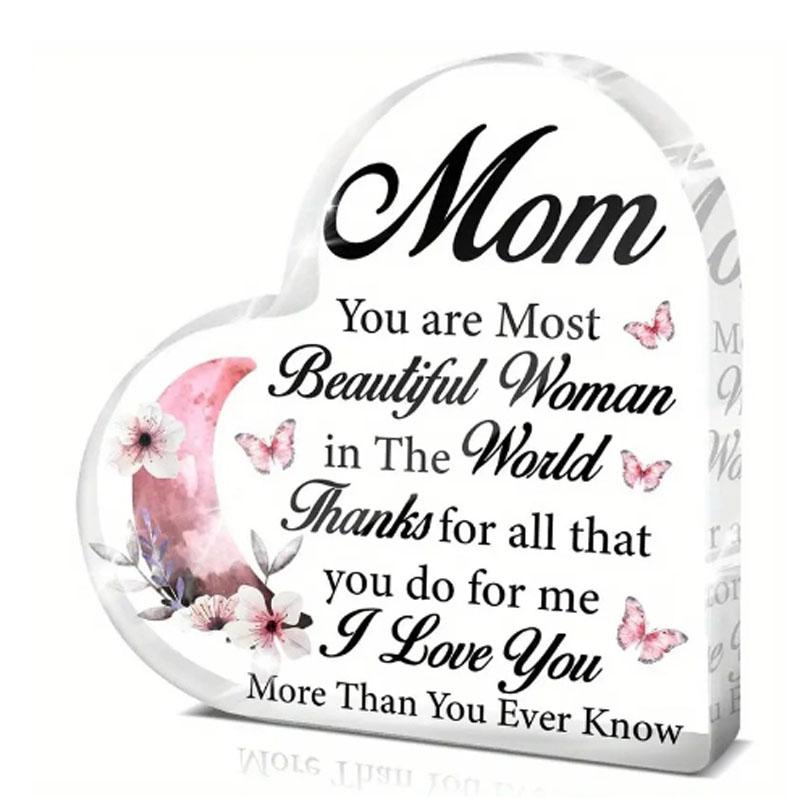 Mum Heart-Shaped Block Acrylic Plaque Birthday Mothers Day Present For Mum Mummy
