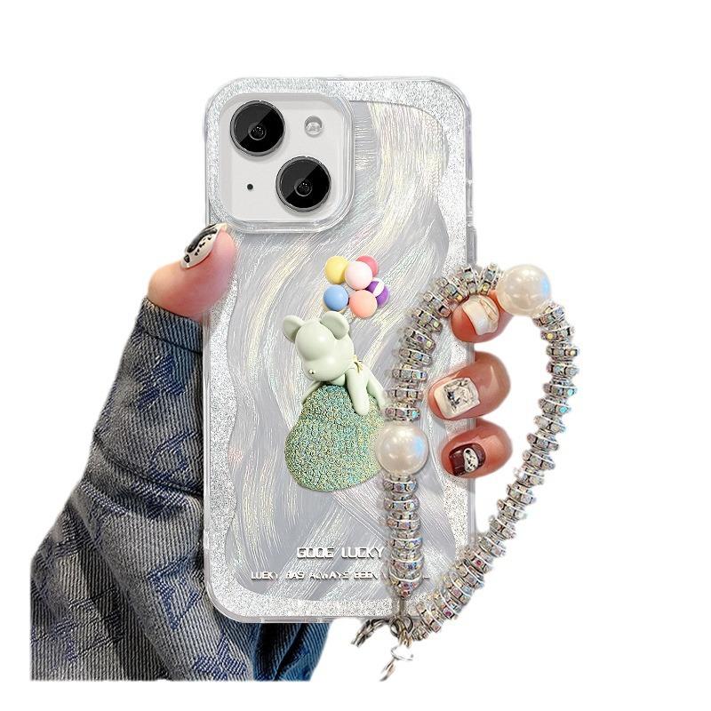 Подходит для Apple 15 Чехол для мобильного телефона Iphone14 Браслет с изображением воздушного шара и медведя 13pro Пряжа из перьев 12 Новая женская модель 11 High-end X