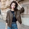 Короткая кожаная куртка женская весна и осень новая ретро-дизайн куртка-бомбер топ трендовый