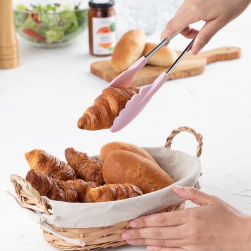 Endo Shoji Commercial Antibacterial Heat-Resistant Colorful Tongs, Pink, Stainless Steel Metal Parts, 66 Nylon Tips, Glass Fiber (with Antibacterial A