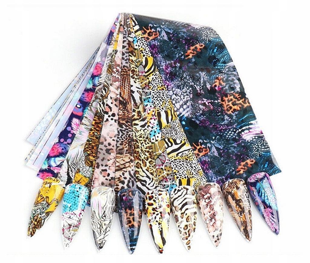 10x folia transferowa 10cmx4cm zestaw panterka cętki zebra piórka