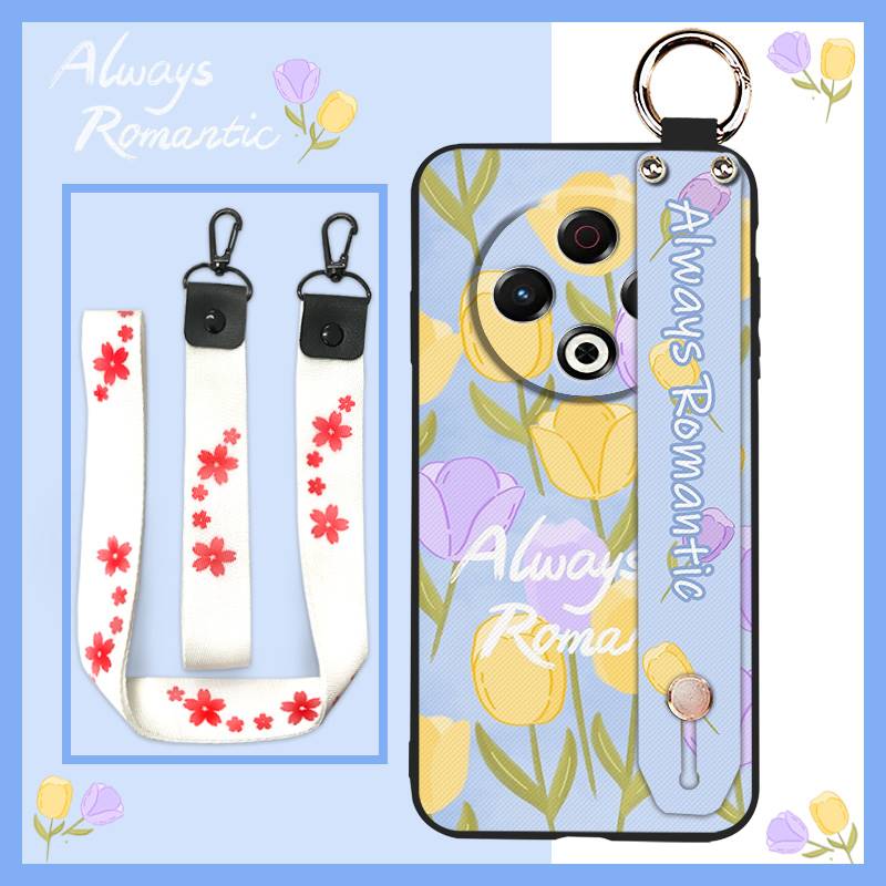 Back Cover Wristband Phone Case For Tecno Spark30 4G/KL6 Fashion Design Kickstand Silicone Anti-knock Protective Flower