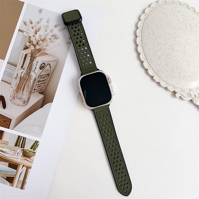 Совместимый силиконовый ремешок-кожа для Apple iWatch Ultra: Дышащий стиль с отверстиями и квадратной пряжкой.