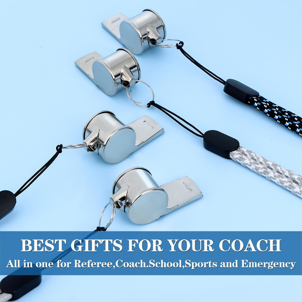 Набор из 6 спортивных свистков из нержавеющей стали со шнурком, свисток тренера, громкий, четкий